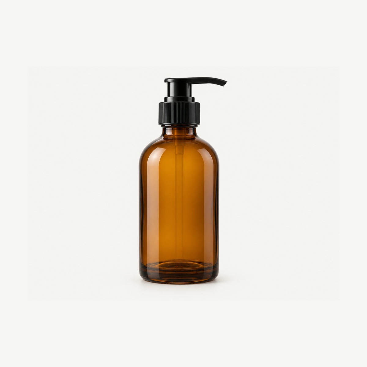 Amber Boston round glass bottles 1oz to 32oz with pumps and sprayers