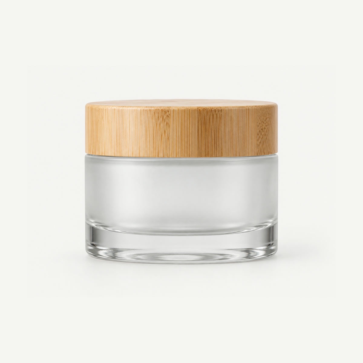 Frosted glass cosmetic cream jars 5g to 100g with bamboo and aluminium lids
