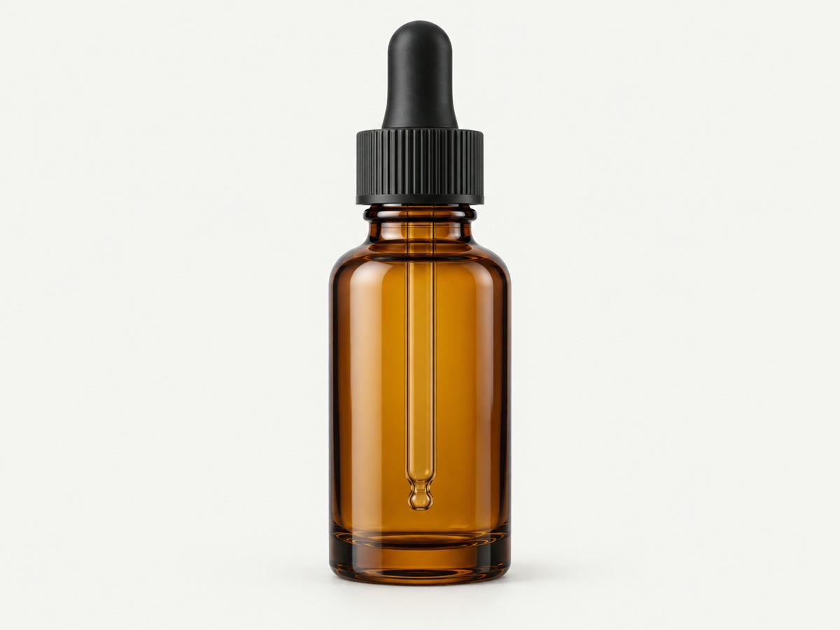 Amber glass dropper bottles, cream jars and Boston rounds for cosmetic and personal-care brands