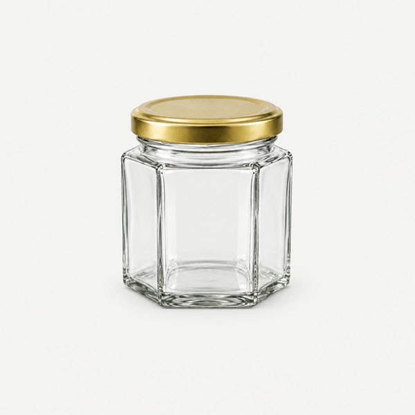 hexagonal glass honey jar and spice jar set with metal lids