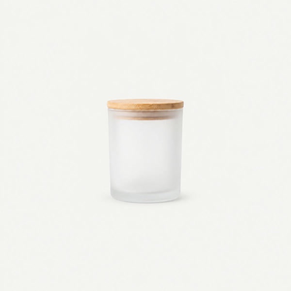 Frosted candle jar with natural bamboo lid