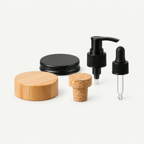 Bamboo, brushed metal and glass candle jar lids with seal rings